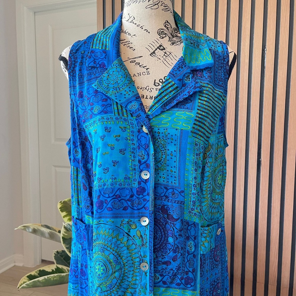 Scarlett Paisley Patchwork Maxi Dress Button Front‎ Sleeveless Blue Size 14 - Picture 2 of 8